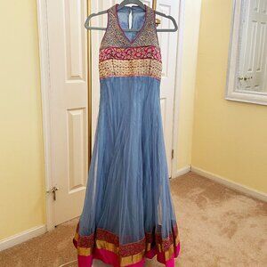 Indian Dress (Salwar Kameez) in Baby Blue with Details in Pink
